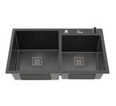 Fossa 32"x18"x10" Inch Double Bowl Tap Hole With Soap Dispenser Stainless steel Handmade Kitchen Sink ( Black ) Fossa Home